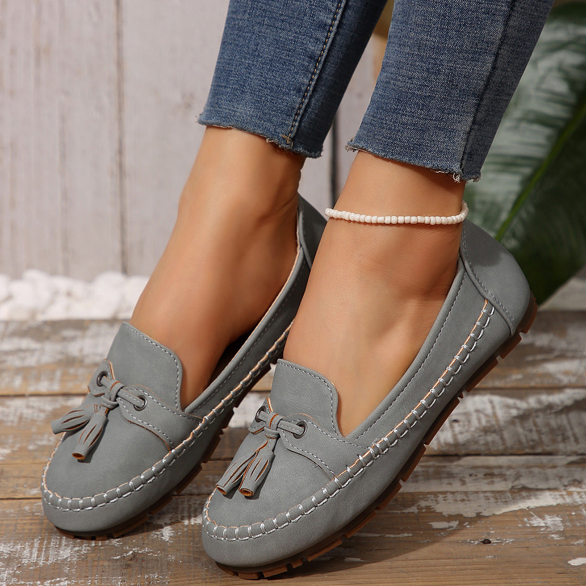 Women's Round Head Loafers Fashion Non-slip Soft Comfortable Flats Shoes Gronata