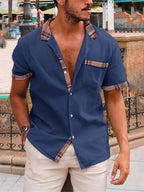 Men's Short Sleeve Contrast Fashion Button-Up Shirt Gronata