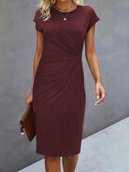 Women's Casual Tight Front Knot Round Neck Mid-length Dress Gronata