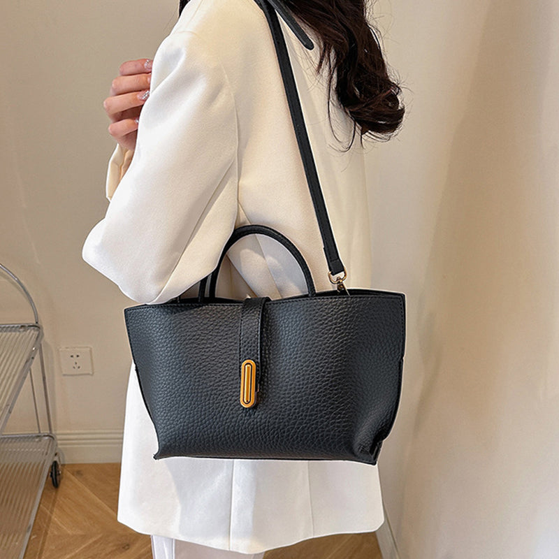 INS Litchi Pattern Shoulder Bag Fashion Zipper Bucket Bag High Capacity Totes Handbag For Women Gronata