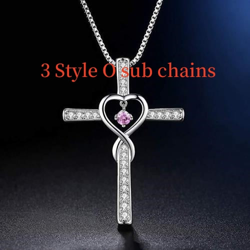 Infinity Love God We Trust Christian Cross Birthstone Crystal Pendant Necklace Colour Gems Zircon Heart Necklace Women Jewelry Gronata