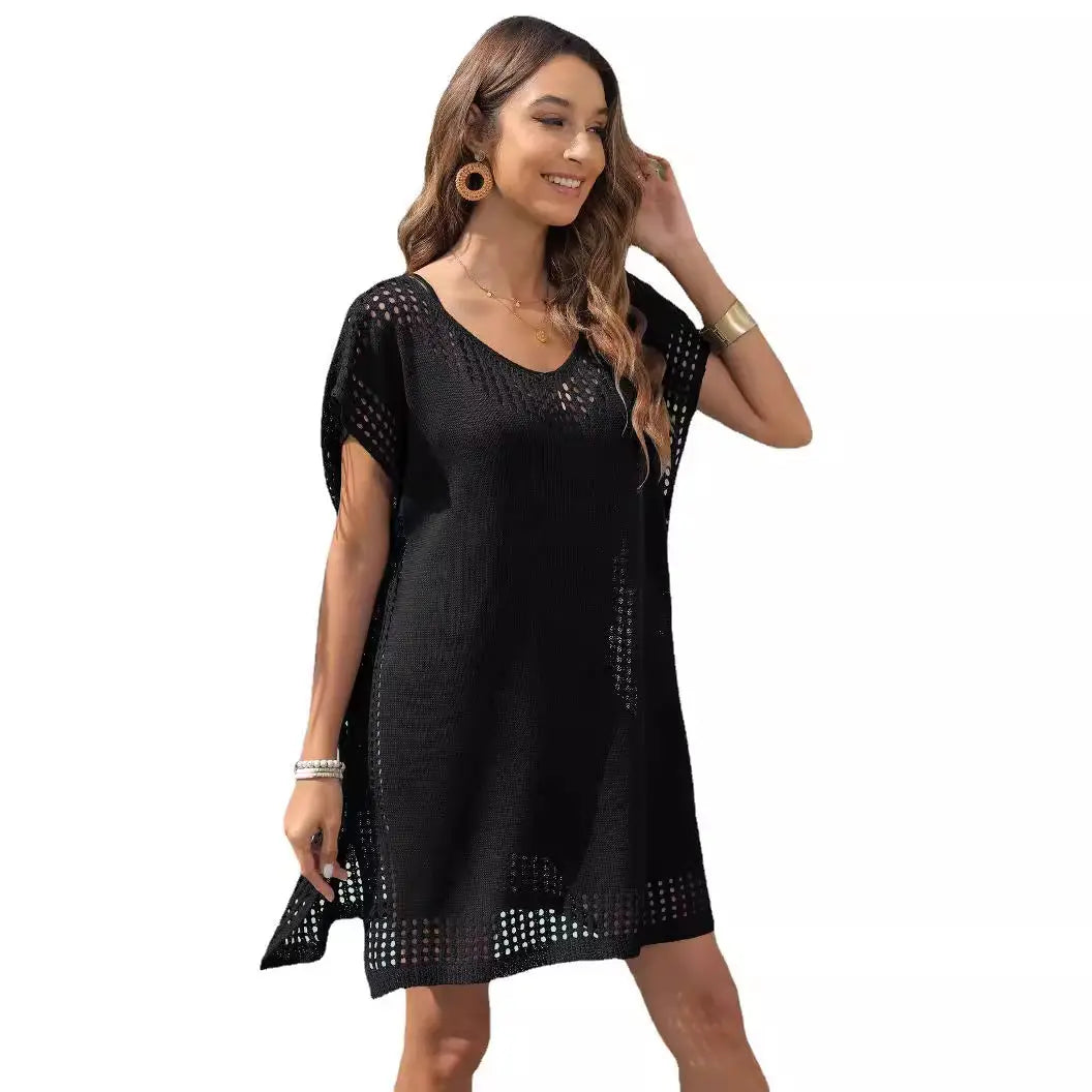 Women's Loose-Fitting European And American Style Hollow-Out Spliced V-Neck Blouse Gronata