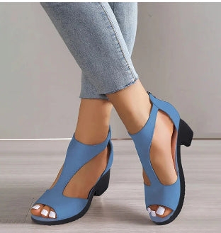 Women's High Heeled Fish Mouth Sandals with Zipper Closure - Summer Dressy Open Toe Footwear Gronata