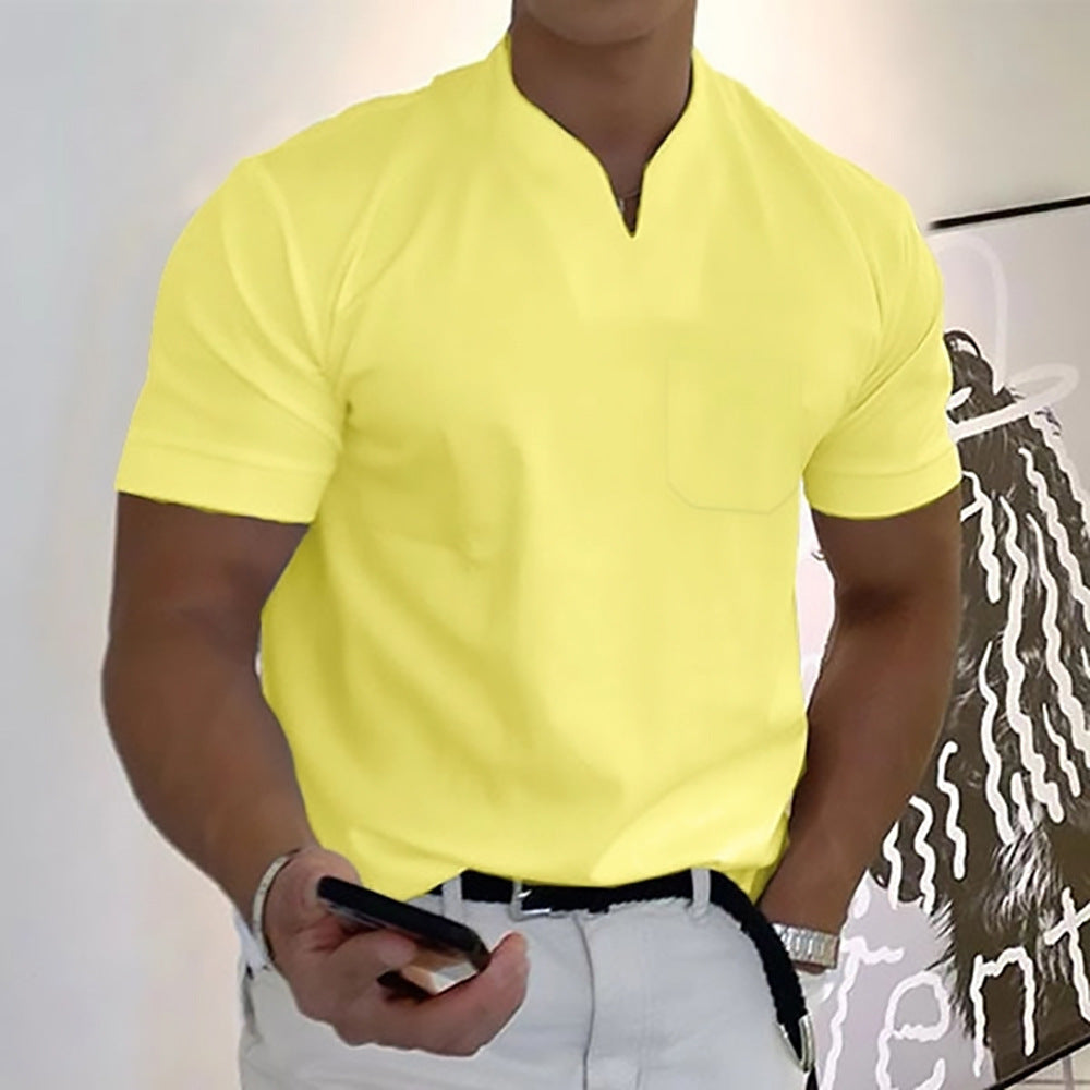 Summer Short Sleeve Shirt Men Fitness Plus Size Sports T-Shirt Elastic Cotton Pocket Gronata