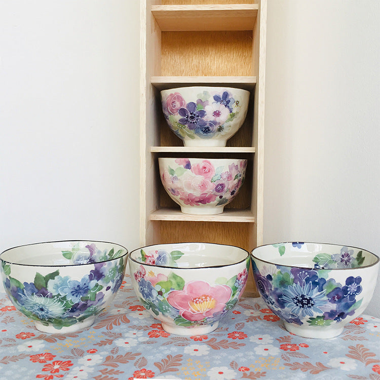 Japanese Mino-yaki Handmade Home Multicolored Ceramic Rice Bowl Soup