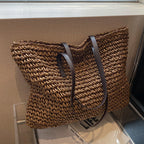 Summer Woven Shoulder Bag Ins Fashion Large Capacity Handbags With Zipper Women's Beach Bags Gronata