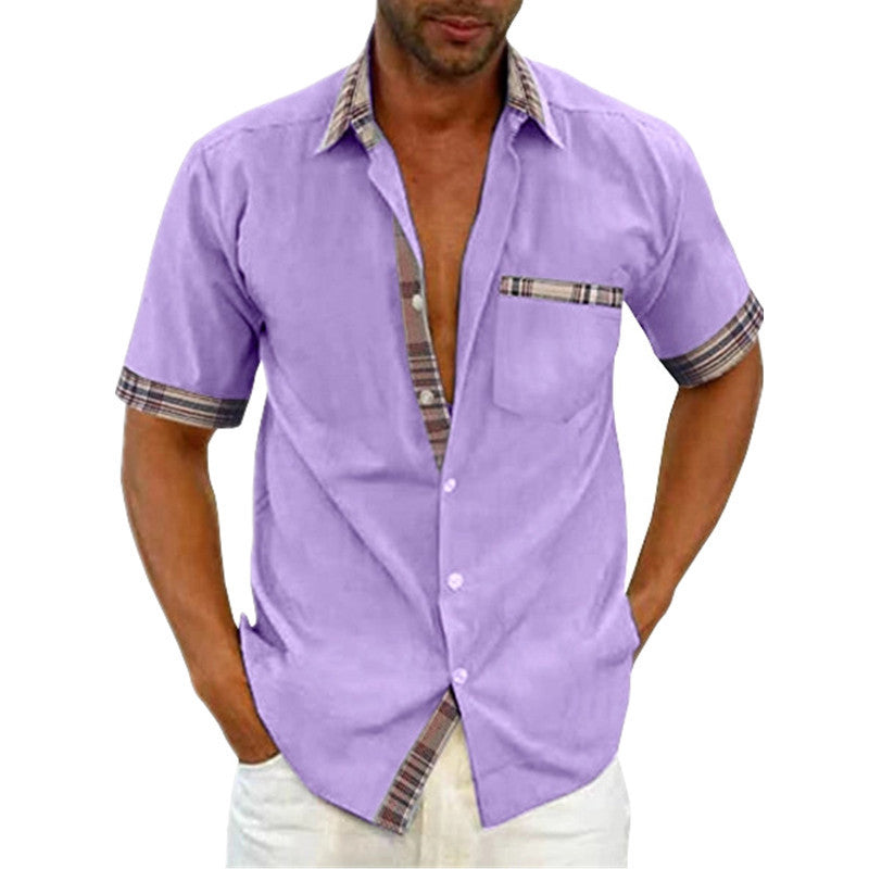 Men's Short Sleeve Contrast Fashion Button-Up Shirt Gronata