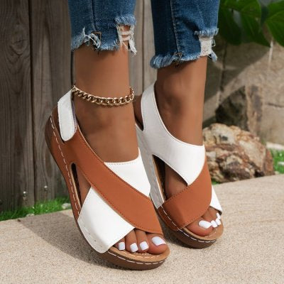 Colorblock-crossed  Wedges Sandals Summer Fashion Fish Mouth Platform Roman Shoes For Women Gronata