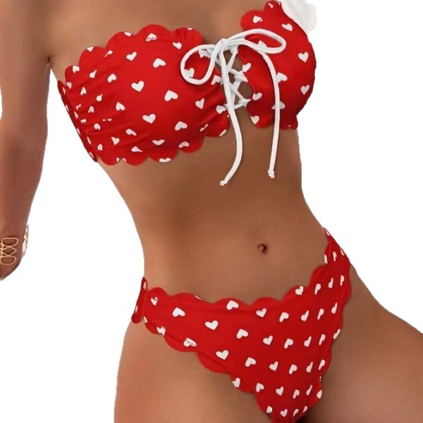 Printed Tube-top Bikini With Tie-up Drawstring Gronata