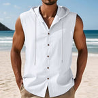 Mens Sleeveless Linen Hooded Shirt Gronata