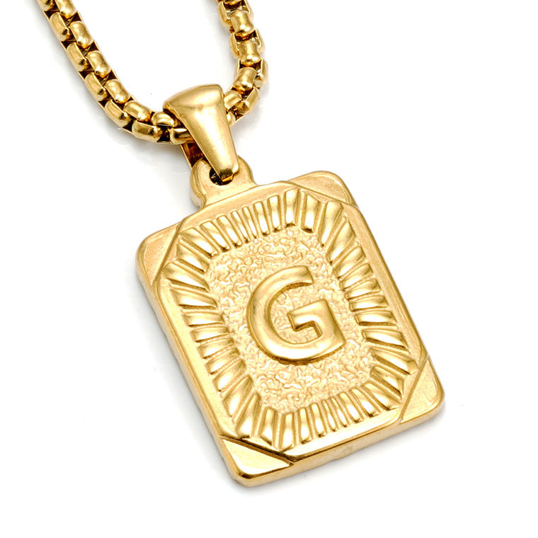 European And American Fashion Men's All-stainless Steel Letter Pendant Gold-plated 18K Titanium Steel Letter Necklace Gronata