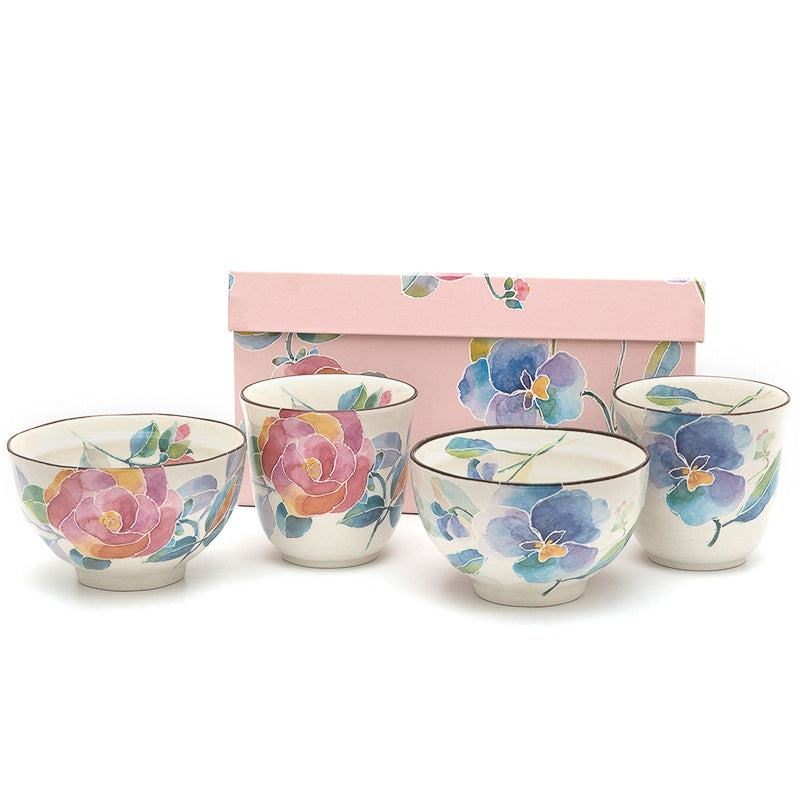 Japanese Mino-yaki Handmade Home Multicolored Ceramic Rice Bowl Soup