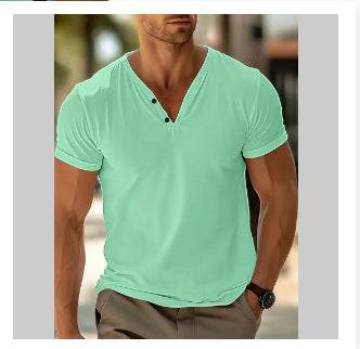 Men's T-shirt Summer Beach Short Sleeve Casual Solid Color Regular Tops Gronata