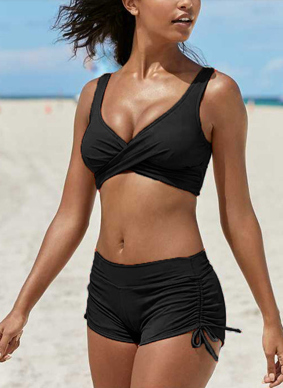 Women's Removable Strap Bandeau Top High Cut Cheeky Bikini Set Swimsuit Gronata