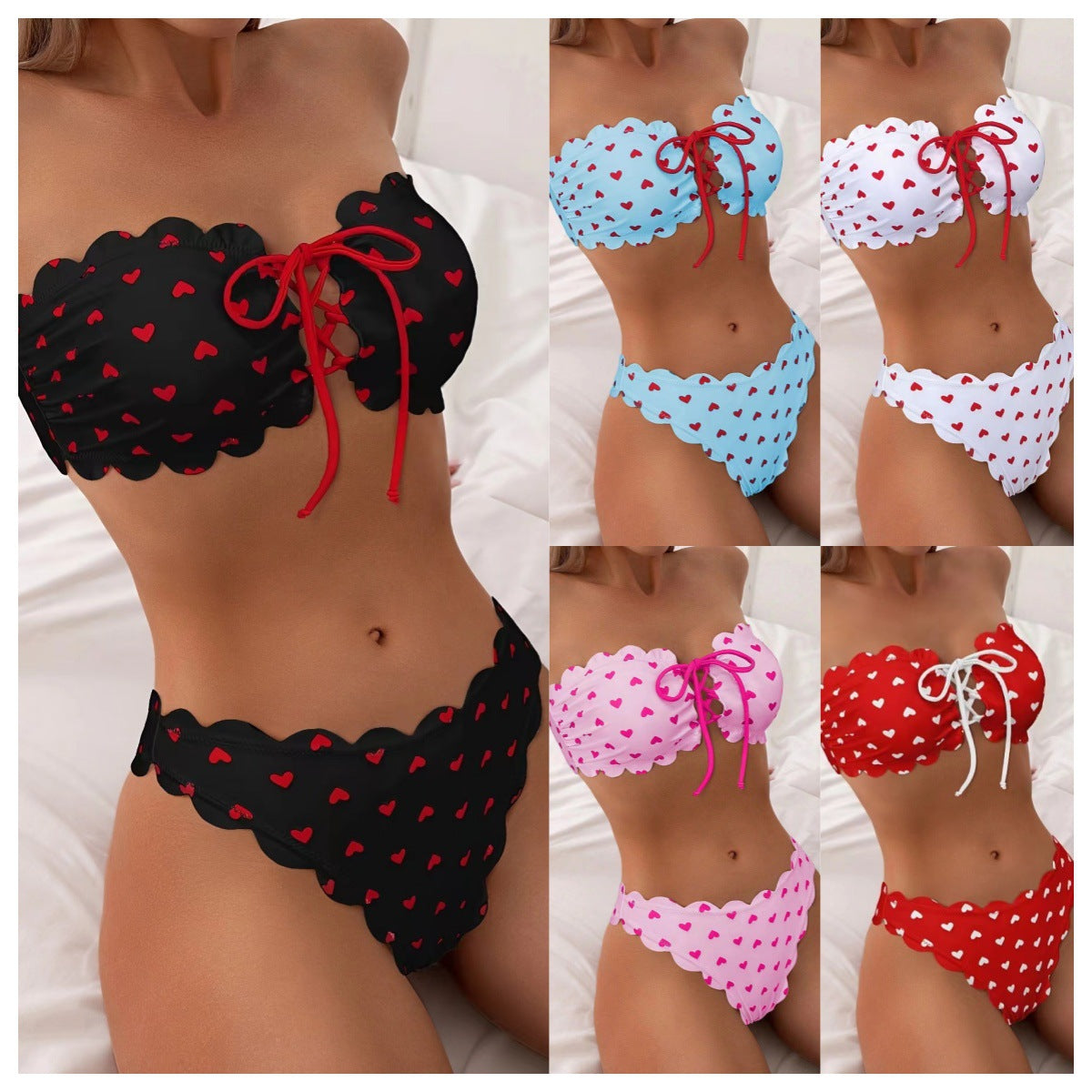 Printed Tube-top Bikini With Tie-up Drawstring Gronata