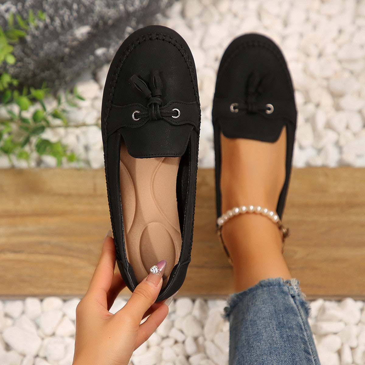 Women's Round Head Loafers Fashion Non-slip Soft Comfortable Flats Shoes Gronata
