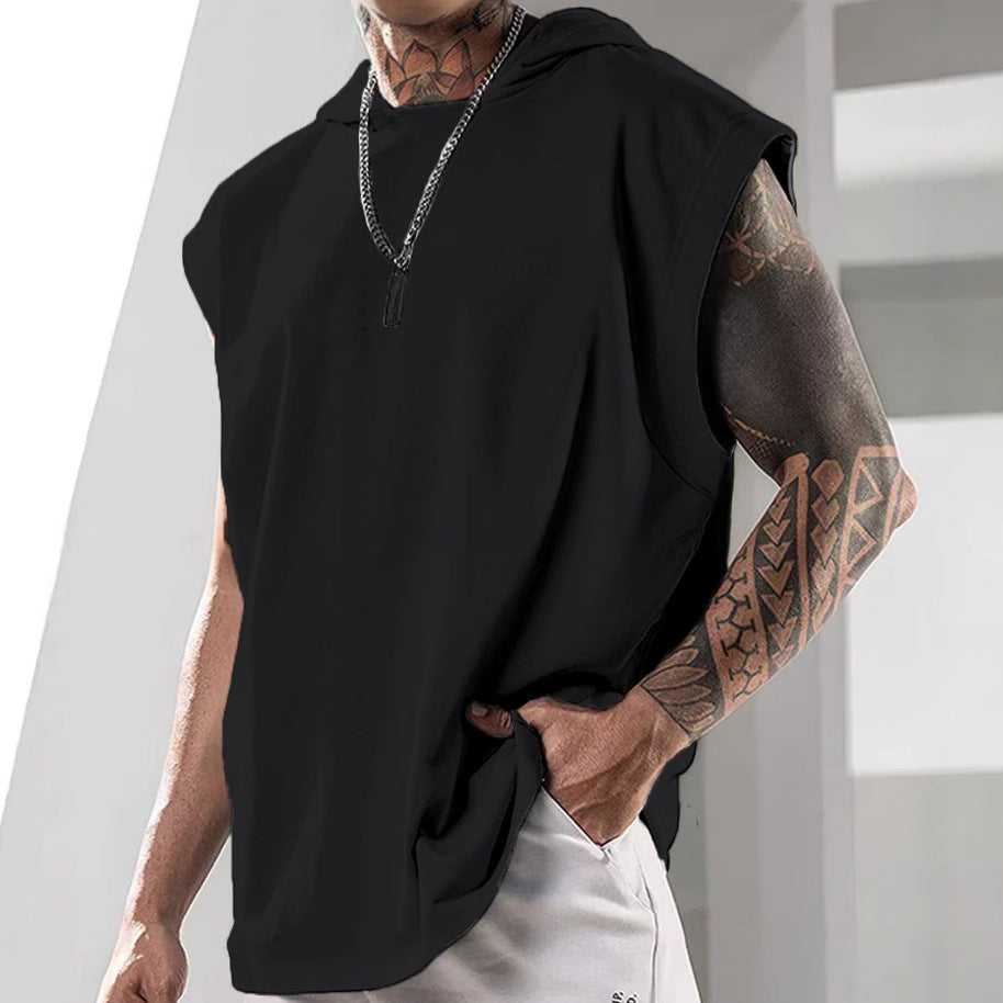 Summer Mens Sleeveless Loose Fitness Hooded Sports Vest Gronata