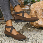 Women's Pointed Toe Wedges Shoes Fashion Cross-straped Flats Casual Pumps Gronata