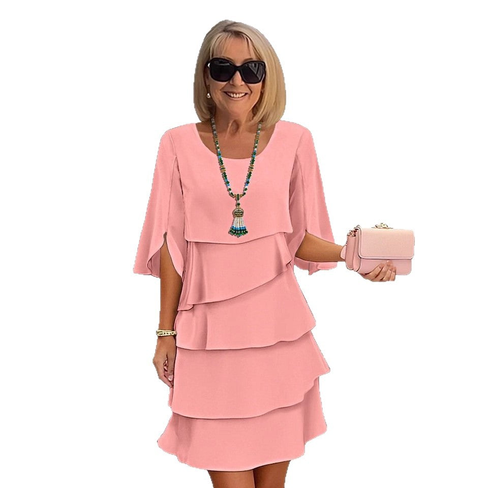 Round Neck Cake Skirt Spliced Dress Women's Clothing Gronata