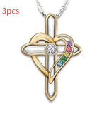 Cross Love Colorful Imitatio Gemstone Pendant Alloy Clavicle Chain Gronata