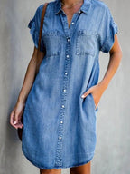 Women's Short Sleeve Slim Denim Midi Dress Gronata