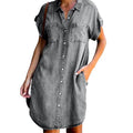Women's Short Sleeve Slim Denim Midi Dress Gronata
