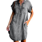 Women's Short Sleeve Slim Denim Midi Dress Gronata