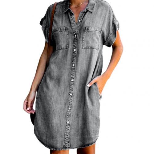 Women's Short Sleeve Slim Denim Midi Dress Gronata