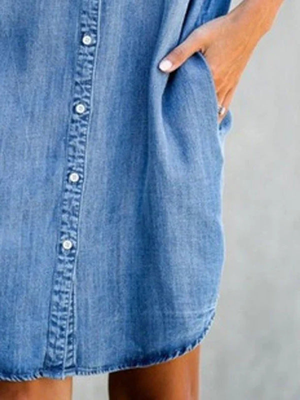 Women's Short Sleeve Slim Denim Midi Dress Gronata