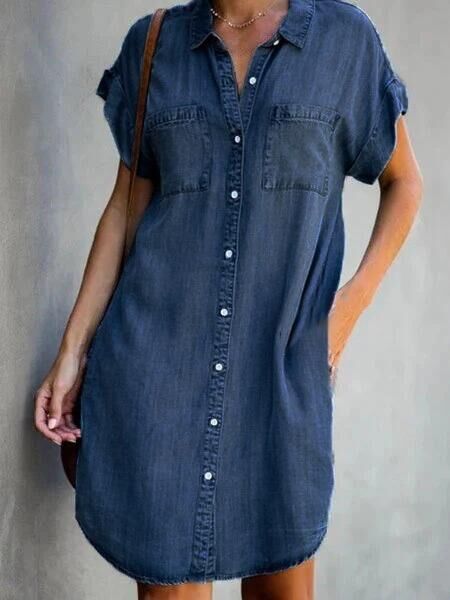 Women's Short Sleeve Slim Denim Midi Dress Gronata