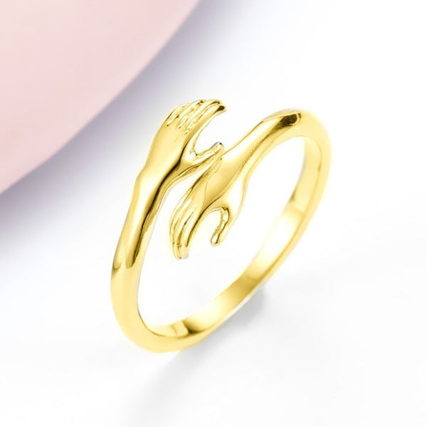 Alloy Simple Hands Hug Ring Opening Adjustable Jewelry Gronata