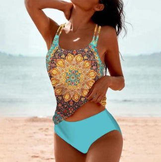 Bikini Beach Print Suspender Swimsuit Suit Gronata
