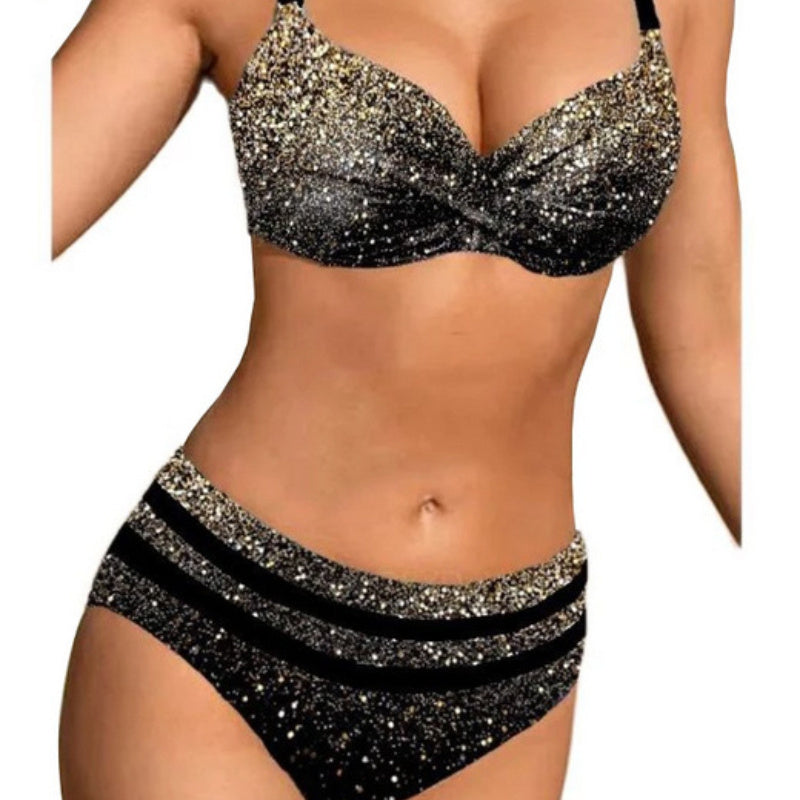 Sexy Bikini Solid Color Split Female Lace-up High Waist Swimsuit Gronata