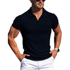 Polo Shirt Lapel V-neck Vertical Striped Short Sleeve Men's T-shirt Gronata