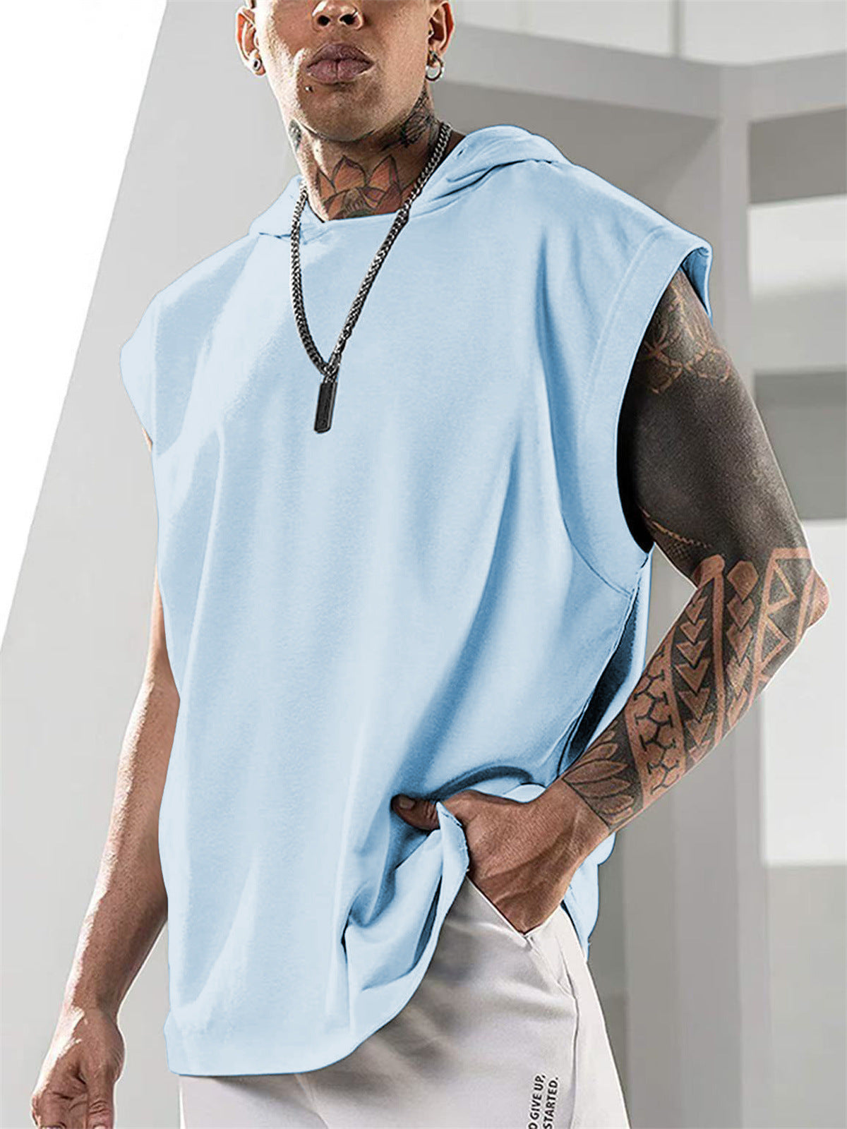 Summer Mens Sleeveless Loose Fitness Hooded Sports Vest Gronata