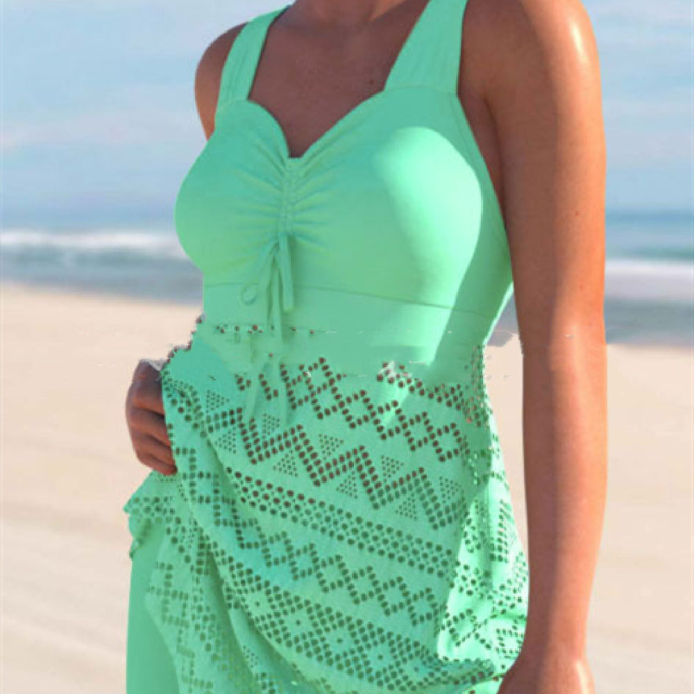 Korean Version Of Solid Color Lace One-piece Swimsuit Gronata