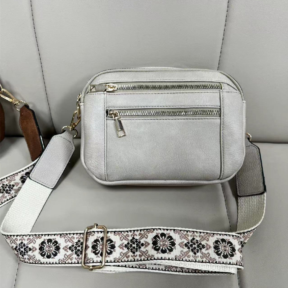 Triple-zipper Shoulder Bag With Floral Embroidered Straps Fashion Colorblock Multi-functional Crossbody Bags For Women Gronata