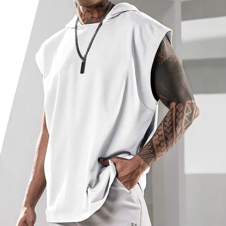 Summer Mens Sleeveless Loose Fitness Hooded Sports Vest Gronata