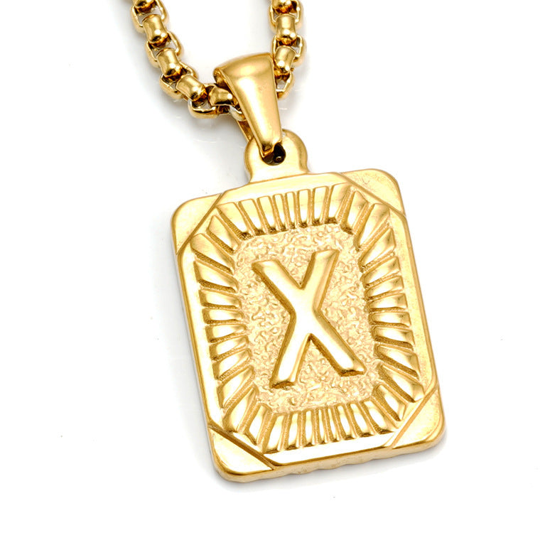 European And American Fashion Men's All-stainless Steel Letter Pendant Gold-plated 18K Titanium Steel Letter Necklace Gronata