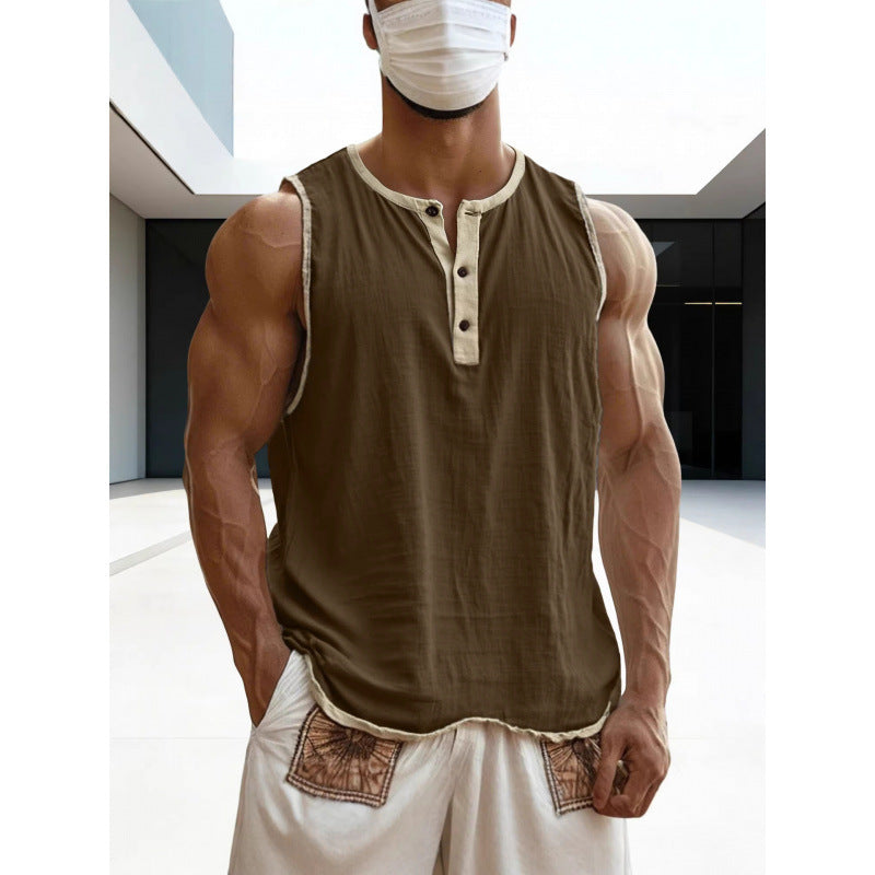 Men's Cotton-Linen Sleeveless Fitness Casual Trendy Tank Top Gronata