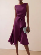 Women's Sleeveless Round Neck Red Temperament Dress Gronata
