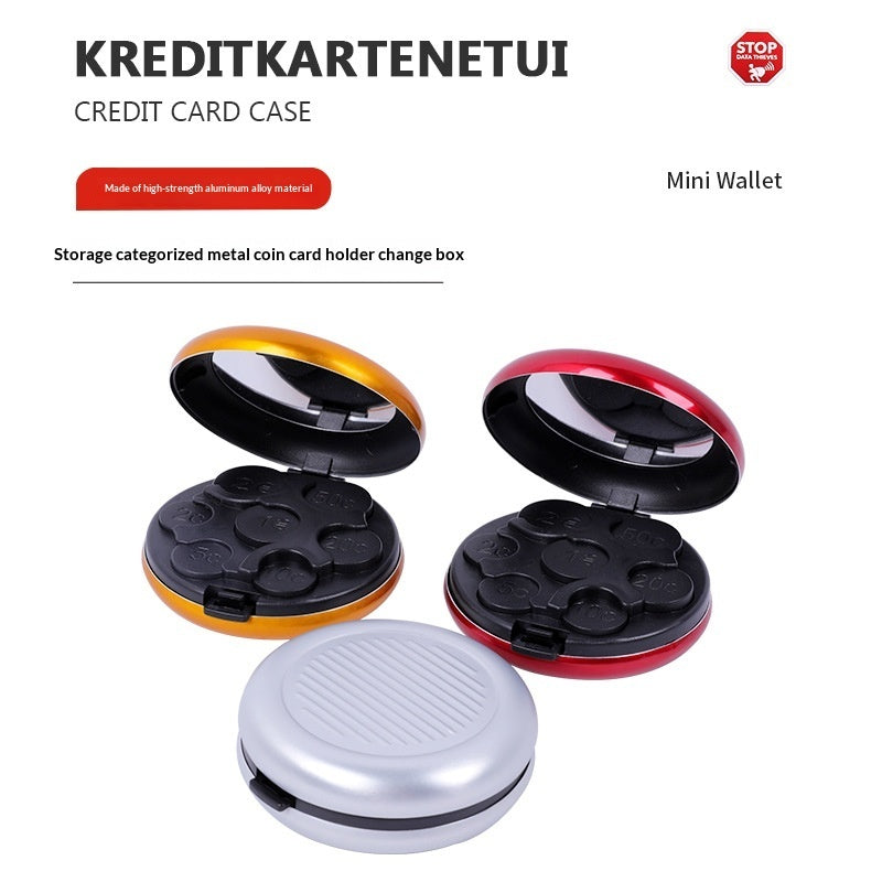 Portable Euro Coin Storage Box - Compact Money Organizer with Built-in Mirror for Travel and Home Use Gronata
