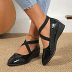 Women's Pointed Toe Wedges Shoes Fashion Cross-straped Flats Casual Pumps Gronata