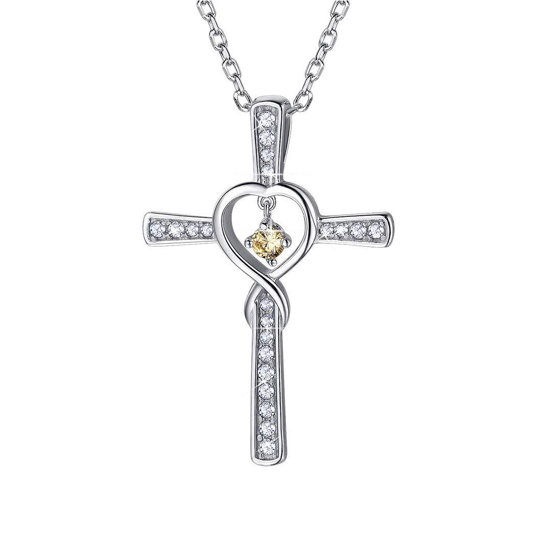 Infinity Love God We Trust Christian Cross Birthstone Crystal Pendant Necklace Colour Gems Zircon Heart Necklace Women Jewelry Gronata