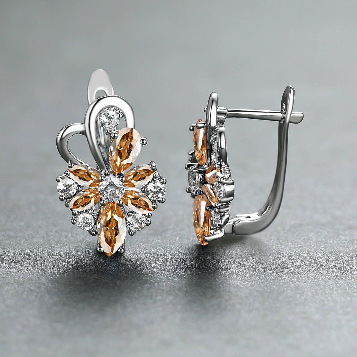 Rose Ring Colorful Flower Drop-shaped Zircon Earrings Gronata