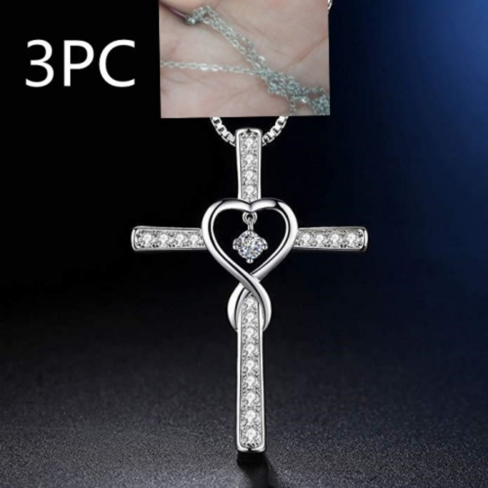 Infinity Love God We Trust Christian Cross Birthstone Crystal Pendant Necklace Colour Gems Zircon Heart Necklace Women Jewelry Gronata