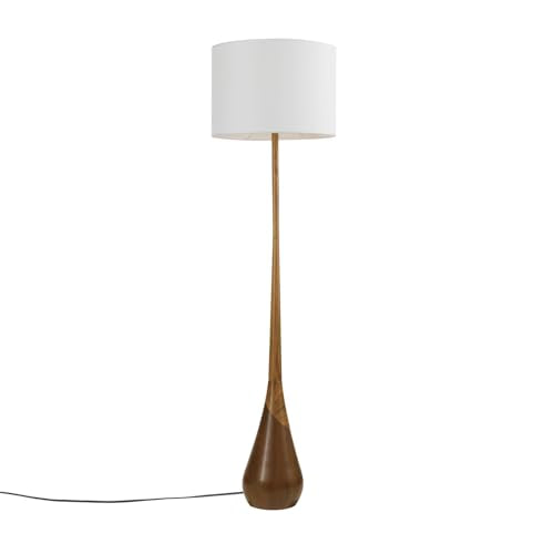 Globe Electric Novogratz x Globe Harrington 65" Floor Lamp, 2-Tone Faux Wood Base, White Fabric Shade, Socket Rotary Switch 67225 Gronata