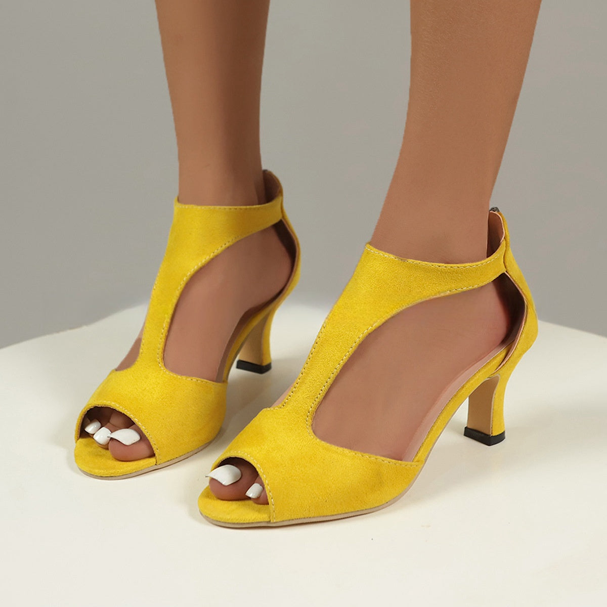 Women's High Heeled Fish Mouth Sandals with Zipper Closure - Summer Dressy Open Toe Footwear Gronata