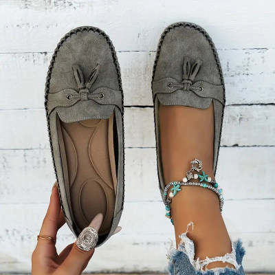 Women's Round Head Loafers Fashion Non-slip Soft Comfortable Flats Shoes Gronata