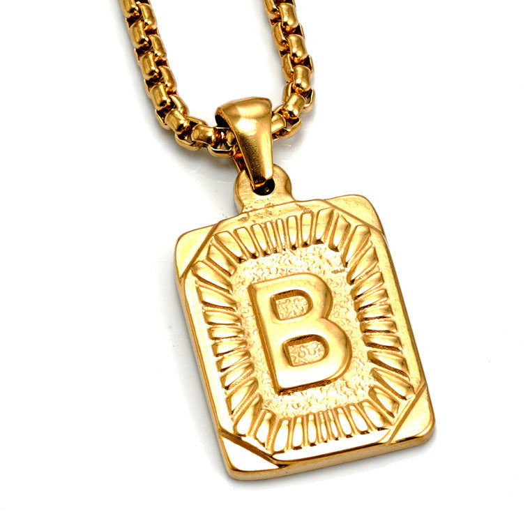 European And American Fashion Men's All-stainless Steel Letter Pendant Gold-plated 18K Titanium Steel Letter Necklace Gronata